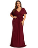 Plus Size Glitter Bat-Wing Sleeve Waist-Cinching Mermaid Evening Dress - thumbnail