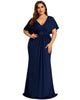 Plus Size Glitter Bat-Wing Sleeve Waist-Cinching Mermaid Evening Dress - thumbnail