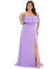 Women's Off Shoulder Ruffle Thigh Slit Bridesmaid Dresses - thumbnail