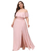 Women's Off Shoulder Ruffle Thigh Slit Bridesmaid Dresses - thumbnail