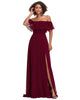 Women's Off Shoulder Ruffle Thigh Slit Bridesmaid Dresses - thumbnail