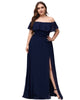 Women's Off Shoulder Ruffle Thigh Slit Bridesmaid Dresses - thumbnail