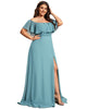 Women's Off Shoulder Ruffle Thigh Slit Bridesmaid Dresses - thumbnail