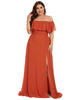 Women's Off Shoulder Ruffle Thigh Slit Bridesmaid Dresses - thumbnail