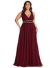 V-Neck Sleeveless Beaded Belt Chiffon A-Line Evening Dress - thumbnail