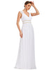 V-Neck Sleeveless Beaded Belt Chiffon A-Line Evening Dress - thumbnail