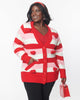 Unique Vintage Pink & Red Striped Crochet Hearts Cardigan - thumbnail