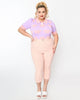 Unique Vintage Pink & White Pin Dot Heart Pocket Rachelle Capri Pants - thumbnail