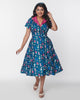 The Golden Girls x Unique Vintage Teal & Pink All Over Print Swing Dress - thumbnail