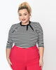 Unique Vintage Black & White Stripe Three Quarter Sleeve Sweetie Knit Top - thumbnail