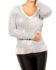 Bleach Cableknit V-Neck Sweater in Marble - thumbnail