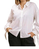 Button Top With Tie Sleeves in White - thumbnail