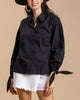Button Top With Tie Sleeves in Black - thumbnail