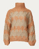 Open-Knit Chunky Turtleneck Sweater in Beige Papaya Stripe - thumbnail