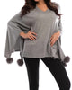 Pom-Pom Fox Fur Poncho in Gray - thumbnail