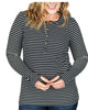 Harper Long Sleeve Henley Top in Black/White Stripes - thumbnail