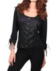 Drawstring-Slv Buttoned Top in Black - thumbnail