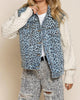 Denim Jacket With Cable Knit Sleeve in Leopard/Cream - thumbnail