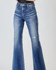 High Rise Zig-Zag Stiched Detail Flare Jean in Dark Wash - thumbnail