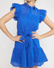 Grid Collared Button Up Mini Dress in Royal Blue - thumbnail