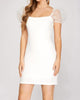 Organza Puff Sleeve Heavy Knit Mini Dress in Off White - thumbnail