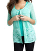 Tie-Front Melange Cardigan in Teal - thumbnail