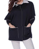 Zip Up & Buttons Poncho W/ Pockets in Black/Stone - thumbnail