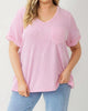 V Neck Relaxed Fit Knit Top in Pink Plus - thumbnail