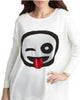 Wink & Tongue Emoji Top in Stone/Black - thumbnail
