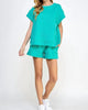 Textured Short Sleeve Sweatshirt Top in Turquoise - thumbnail