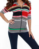 Striped 3/4 Zip Hooded Cardigan in Navy Multi - thumbnail