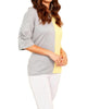 Two Tone Gathered Sleeve Top in Yellow/Gray - thumbnail