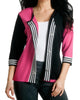 Striped Placket Cardigan in Black/Fuchsia - thumbnail