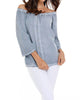 Luciana Button Off The Shoulder Top in Denim - thumbnail