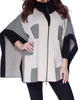 Striped Checkerboard Mock Neck Poncho in Stone - thumbnail