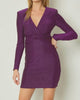 Glittery V-Neck Long Sleeve Mini Dress in Purple - thumbnail