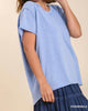 Umgee Mineral Wash Linen Blend Round Neck Short Sleeve T-Shirt in Periwinkle - thumbnail