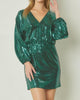 Shiny Metallic Long Sleeve Mini Dress in Green - thumbnail
