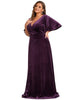 Elegant Double V Neck Velvet Party Dress with Sleeves - thumbnail