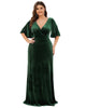 Elegant Double V Neck Velvet Party Dress with Sleeves - thumbnail