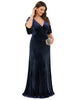 Elegant Double V Neck Velvet Party Dress with Sleeves - thumbnail