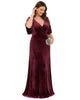 Elegant Double V Neck Velvet Party Dress with Sleeves - thumbnail