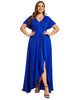 Glitter High-Low Front Side Slit Ruffled V-Neck Evening Dress - thumbnail