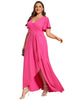 Glitter High-Low Front Side Slit Ruffled V-Neck Evening Dress - thumbnail
