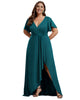 Glitter High-Low Front Side Slit Ruffled V-Neck Evening Dress - thumbnail