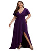 Glitter High-Low Front Side Slit Ruffled V-Neck Evening Dress - thumbnail