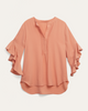 Trista Ruffle Sleeve Henley Blouse - thumbnail