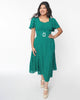 Unique Vintage Green & White Polka Dot Godet Midi Dress - thumbnail