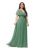 Long Chiffon Empire Waist Bridesmaid Dress with Short Flutter Sleeves - thumbnail