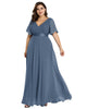 Long Chiffon Empire Waist Bridesmaid Dress with Short Flutter Sleeves - thumbnail